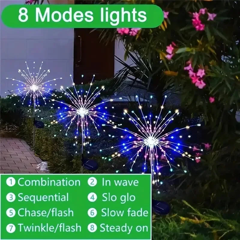 2Pack Solar Powered String Lamp Tree, Waterproof Outdoor Fireworks, 8 Modes DIY Lawn Patio/Garden