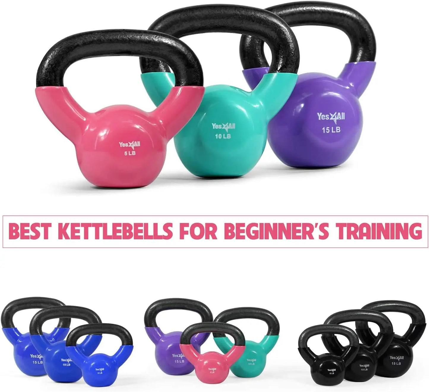Kettlebell Set Vinyl Coated Weights Combo for Full Body Workout