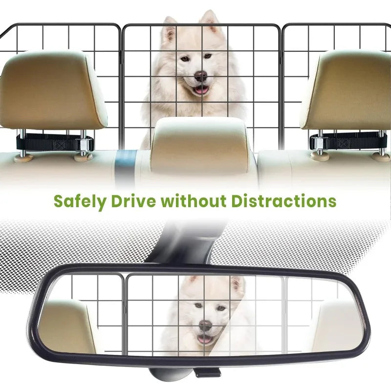 Car Dog Barrier, Pet Trunk Barrier, Vehicle Divider Mesh Gate on Backseat - Adjustable for Universal Fit, Portable Folding