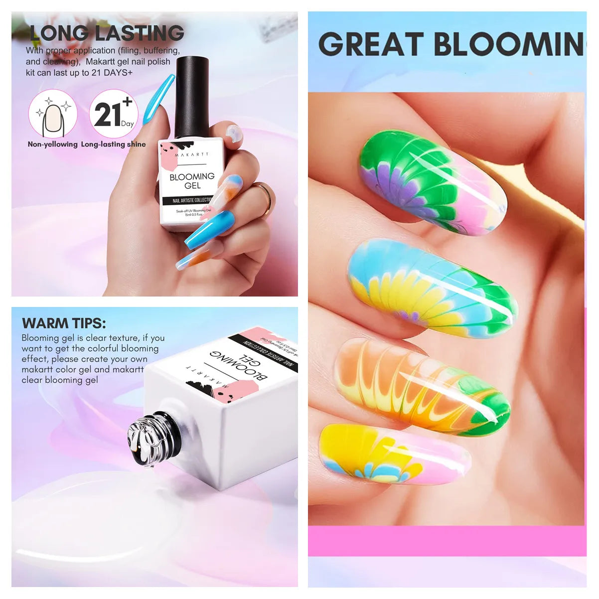 Clear Blooming Gel–15ml UV LED Soak Off Nail Art Polish for Spreading Effect, Marble Nail Polish Gel Paint Nail Designs