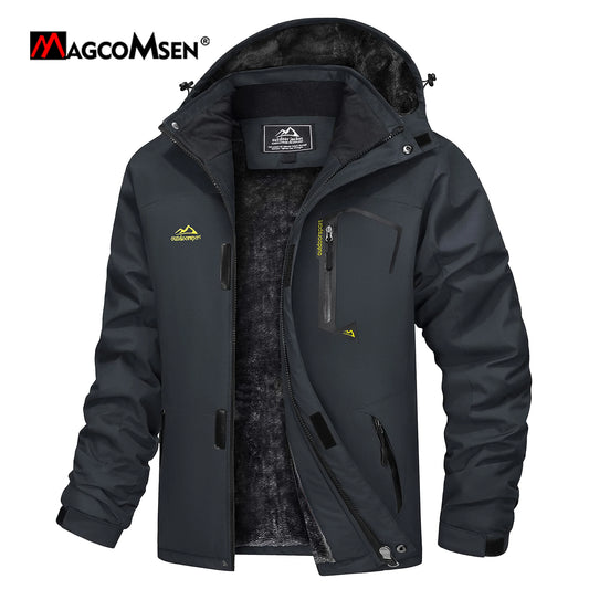 Men's Hooded Fleece Ski Jacket, Waterproof Thermal