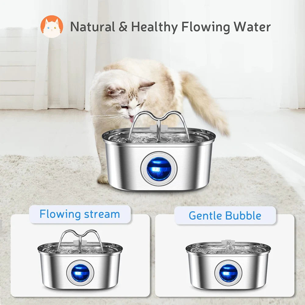 108oz/3.2L Water Stainless Steel Pets Dispenser With LED Light Silent Pump Automatic Fountain Drinking Bowl