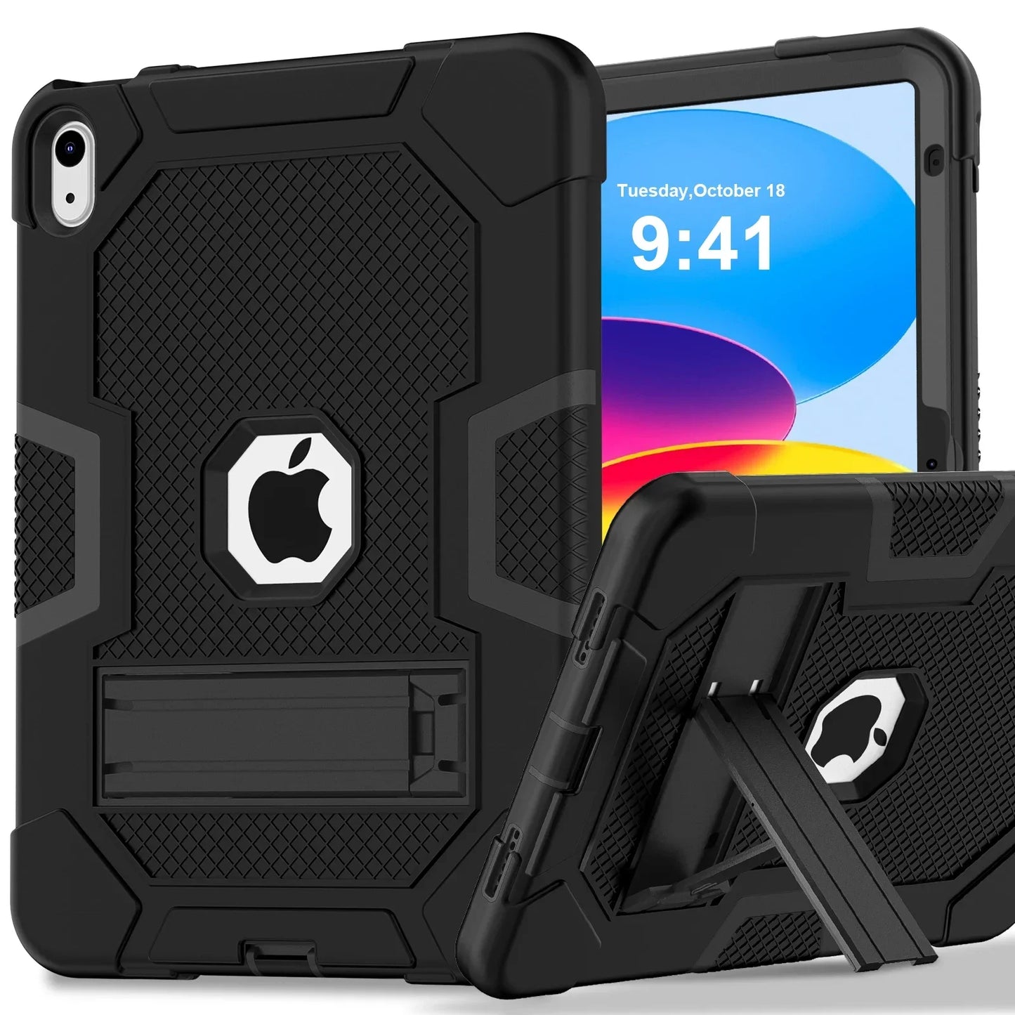 Case for iPad 10th Generation 10.9 Inch 2022, Heavy Duty Shockproof Rugged Protective Case with Kickstand Design