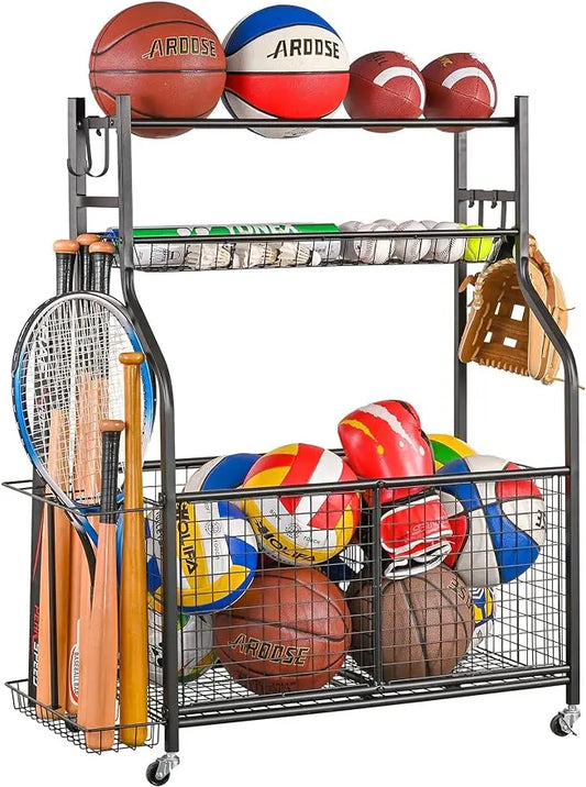 Garage Ball Storage for Sports Gear and Toys, Rolling Ball Cart