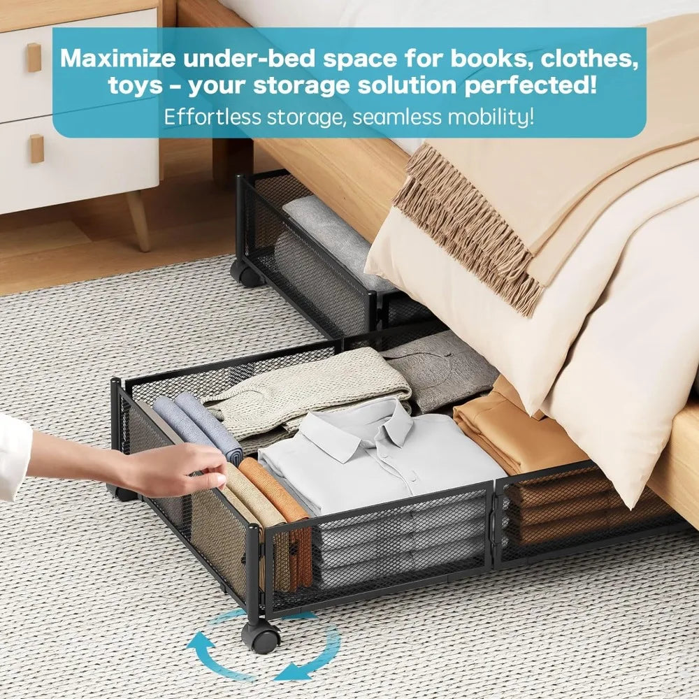 Under Bed Storage With Wheels Under bed Storage Containers Large Metal Foldable Space-saving Under Bed Drawer Shoe Storage