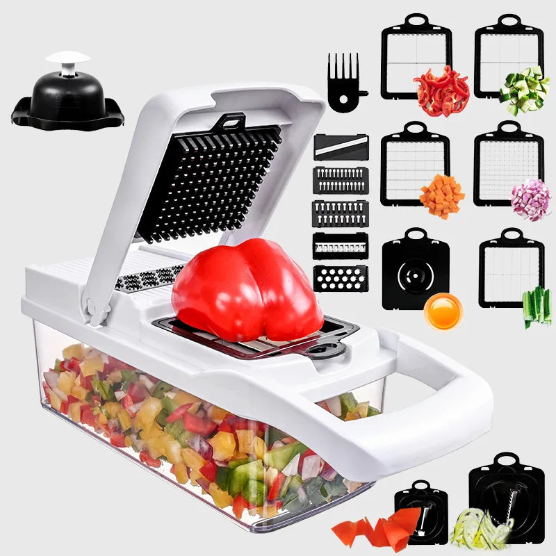 26 piece set of multifunctional vegetable slicer, kitchen cutting utensil, onion slicer, dicer.