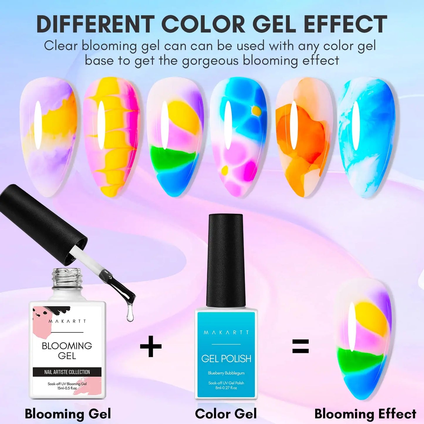 Clear Blooming Gel–15ml UV LED Soak Off Nail Art Polish for Spreading Effect, Marble Nail Polish Gel Paint Nail Designs