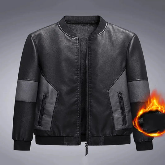 Men's Fleece Lined PU Leather Winter Jacket With Zip Pocket For Big And Tall Guys