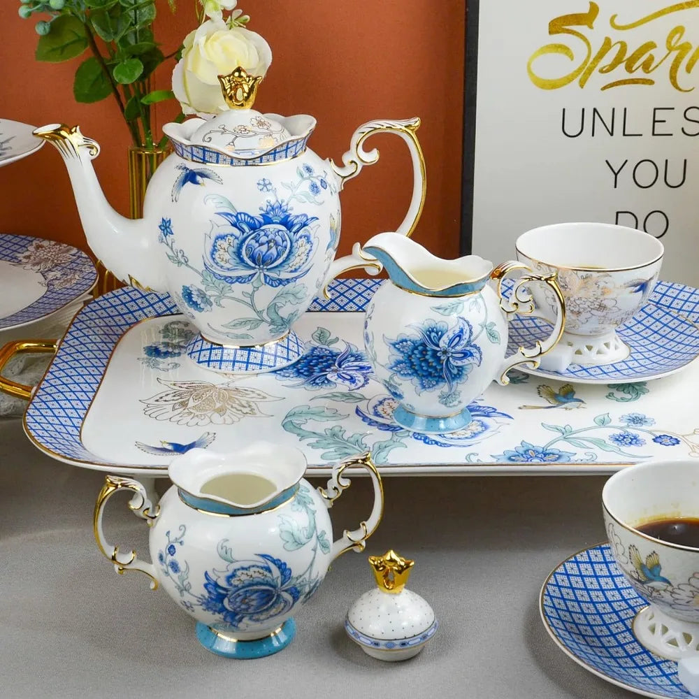 Bone China Tea Set Elegant Gifts for Adults Teacups and Saucers Coffee ware/ Tea ware 21-piece set