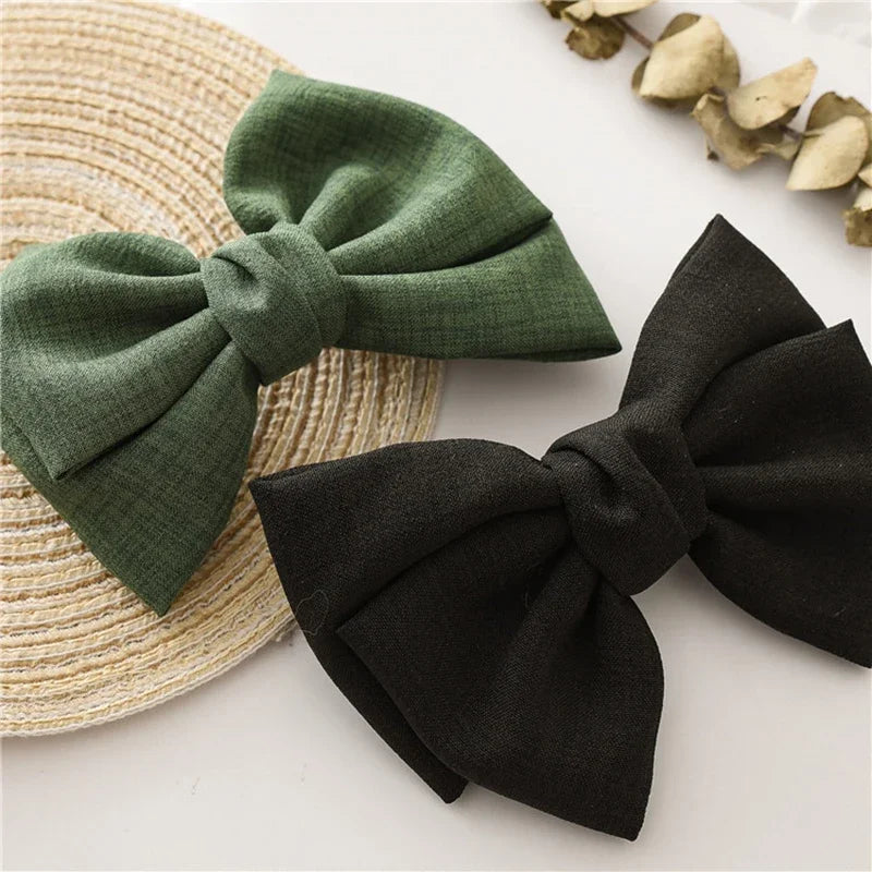 Girls Oversized Bow Knot Hairgrips Linen Barrette Hair Clip Ponytail Women Elegant Headwear Hairpins Red White Accessory